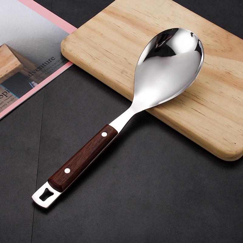 Набор кухонной утвари из нержавеющей стали с ручками из палисандра: Лопатка с длинной ручкой, Лопатка для жарки, Утолщенный половник для супа, Шумовка и Поварская ложка.