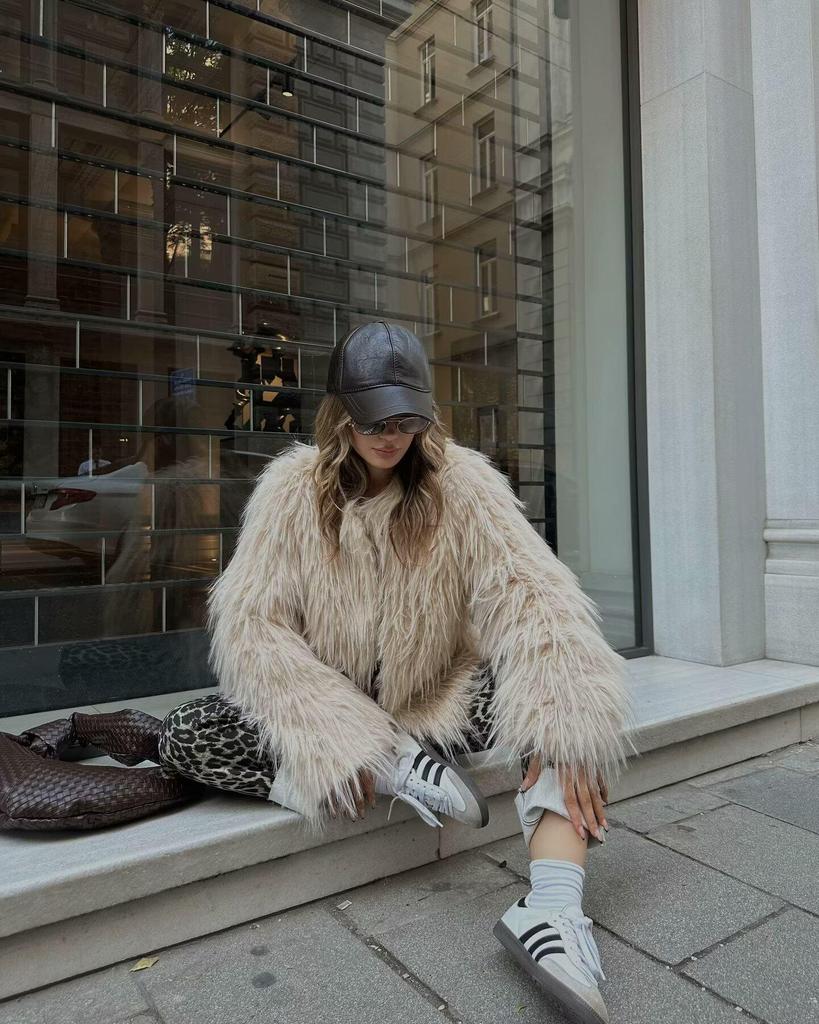 European and American Style Women's Faux Fur Long Sleeve Coat