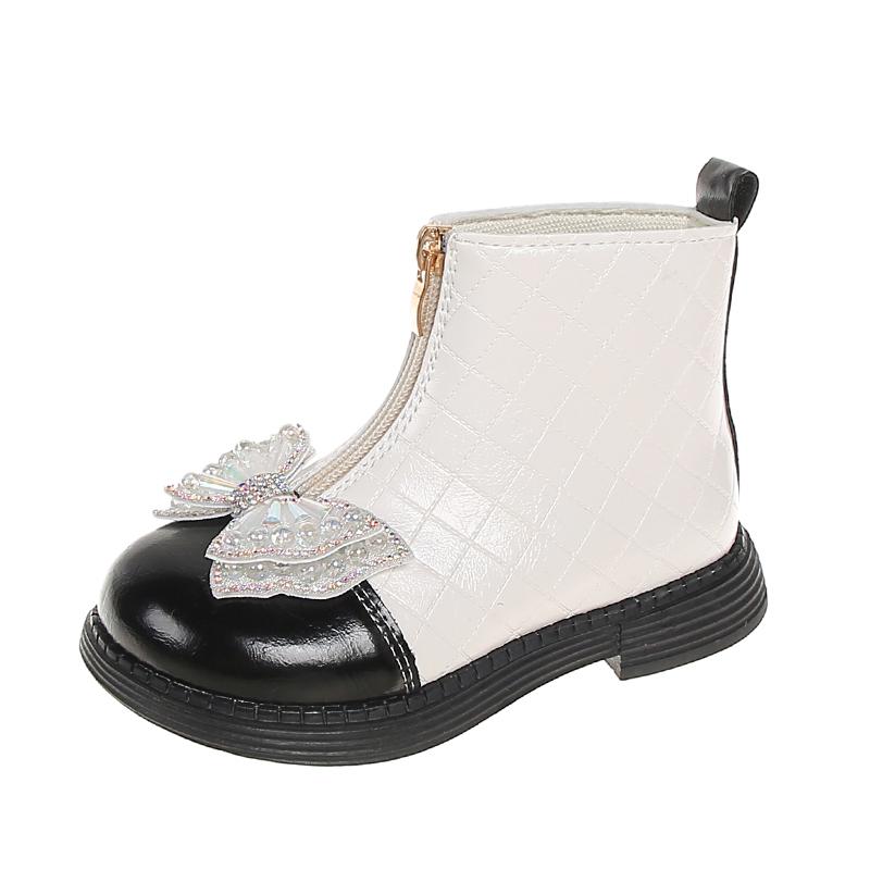Ботильоны для девочек, детские сапоги на плоской подошве, со стразами, с молнией-бантом спереди, глянцевые модные детские сапоги-челси 2024 г.