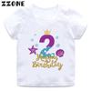 Cute Mermaid Princess Print Girls Clothes 1 2 3 4 5 6 7 8 9 Years Happy Birthday Kids Short Sleeve T shirt Baby Boys T-Shirts