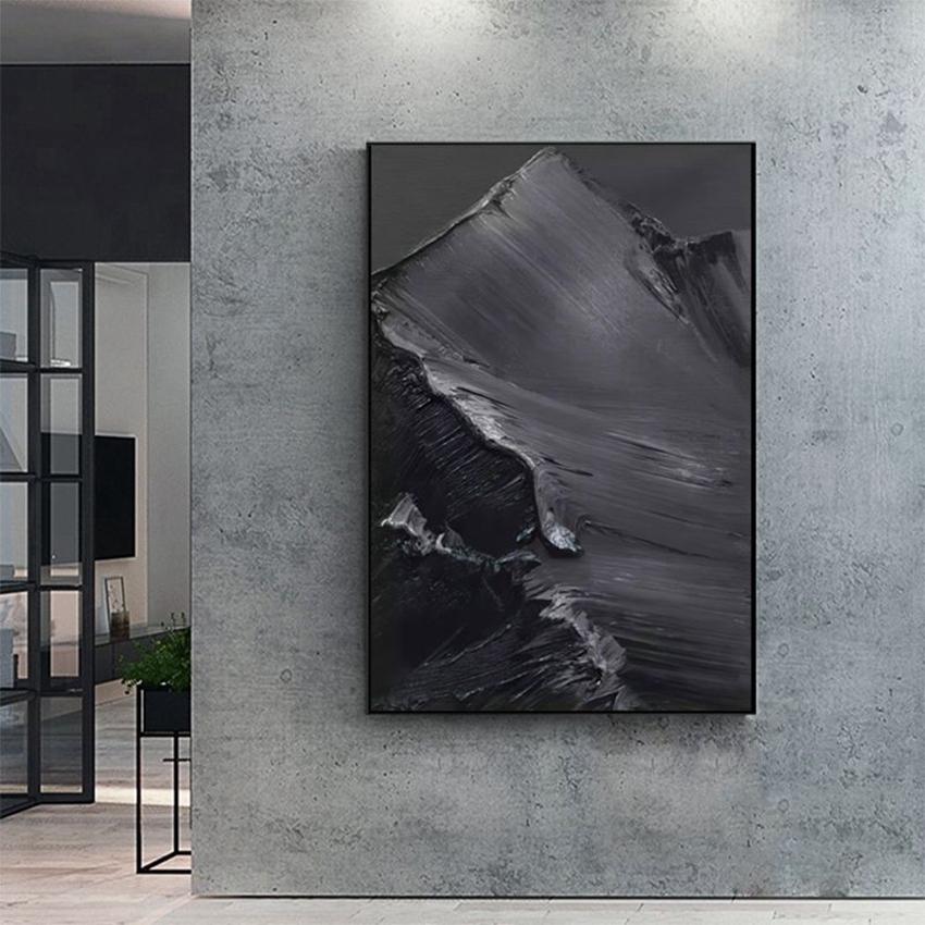 Black and White Texture Minimalist Canvas Decoration Poster Advanced Handmade Abstract Oil Painting Wall Art Living Room Bedroom