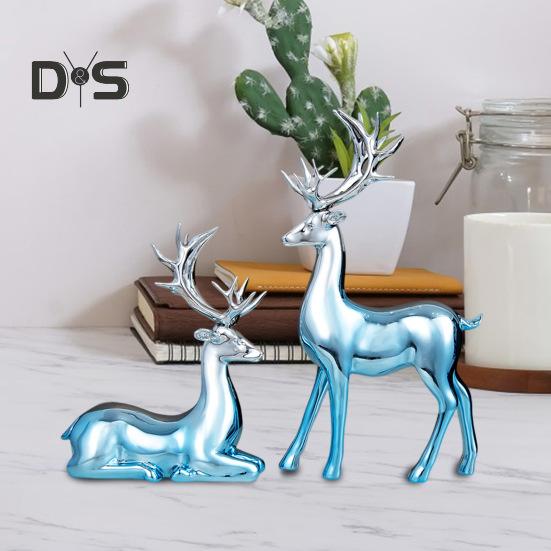 2 шт., парная фигурка оленя, стоящая, лежащая, статуя оленя из смолы, скульптура лося, рождественская, для домашнего офиса, книжной полки, украшения для рабочего стола, орнамент