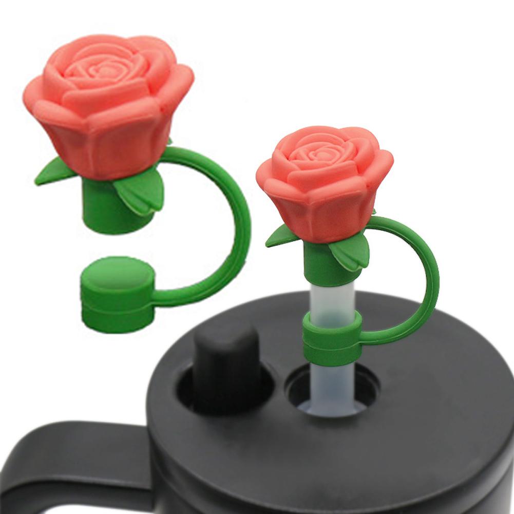 Flower Rose Straw Cover Caps Silicone Straw Tips Lid Dust-Proof Decor For Stanleys Topper 10mm K1B5