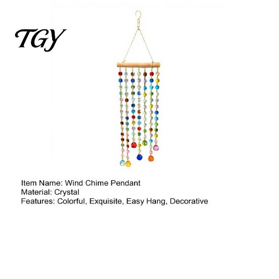 Crystal Bead Window Decoration Suncatchers, Crystals Hanging Suncatcher, Colorful Glass Beads Chain Natural Wood Art Wind Chimes for Garden