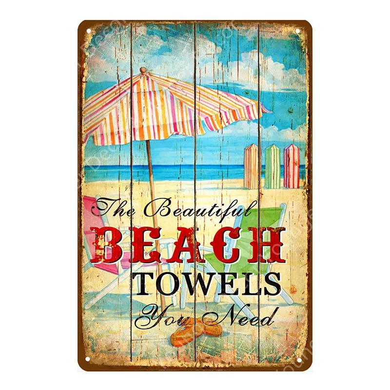 Aloha Beach Tin Signs Vintage Summer Metal Wall Plaque Hawaii Tiki Bar Decor House Seaside Decorative Plate Surf Carft YA040