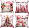 Cartoon Christmas Pillow Covers Linen Sofa Square Throw Cushion Cover Stamping Snowflake Waist Cushion Pillowcase Home Bed Decor