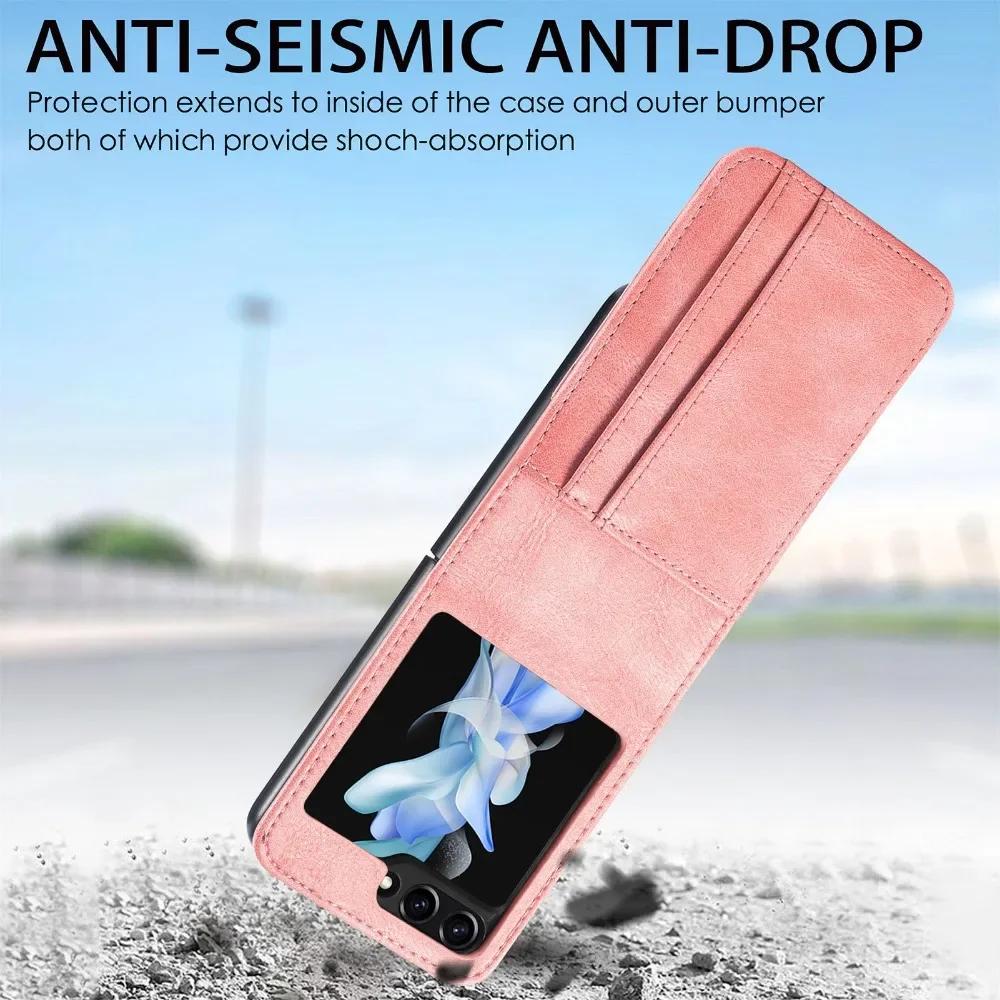 Чехол из ПУ кожи для Samsung Z Flip 6 5 4 3 2 Flip6 Flip5 Flip4 Flip3 Flip2 5G Защитный чехол для телефона с держателем для нескольких карт