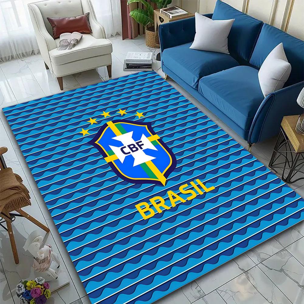 Brazil CBF Logo on Blue Pattern Patterned carpet, suitable as a non slip play mat for the living room and bedroom sofa