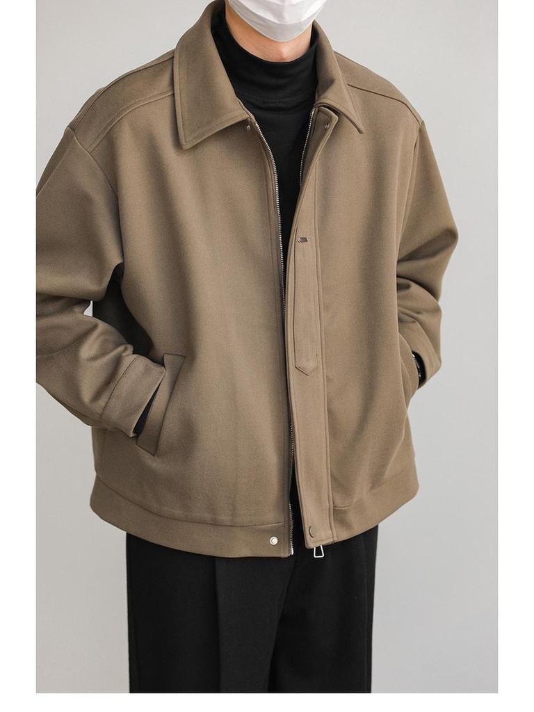 Men's Loose Fit Retro Woolen Lapel Jacket - Korean Autumn/Winter Style