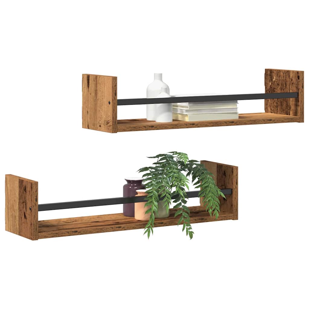 Wall Shelf Wall Mounted 2 pcs Reclaimed Wood Look 60 x 16 x 14 cm