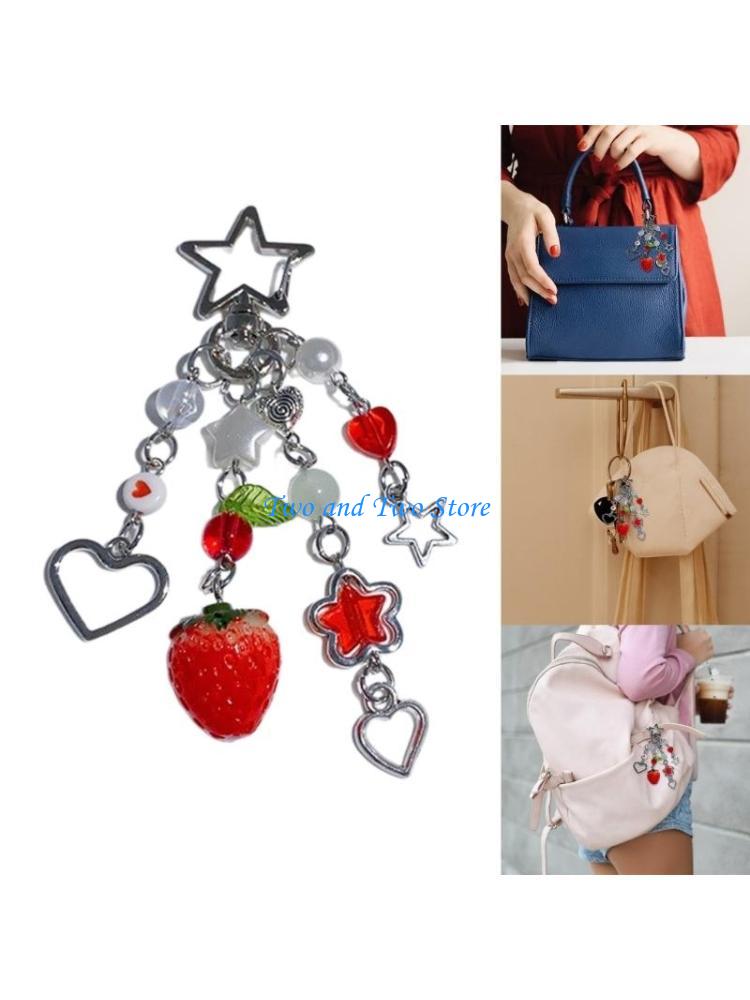 HX6F Multicolor Phone Lanyard Lovely Strawberry Pendant Keychain Anti-Lost Phones Chains Cellphones String Straps Accessory