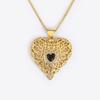Nidin New Retro Heart Shape Hollow Design Sparkling Zircon Pendant Necklace For Women Men Vintage Jewelry Wholesale Accessories