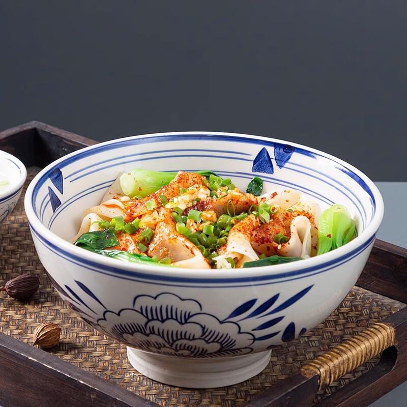 Traditional Lotus Ceramic Noodle Bowl