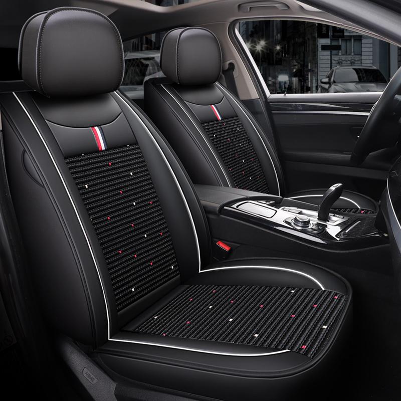 5-местные высококачественные чехлы на сиденья из кожи и ледяного шелка с полной защитой - Универсальная посадка, дышащие, противоскользящие, простые в установке