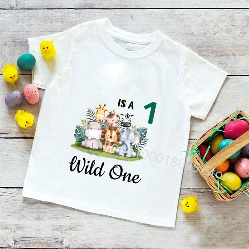 Персонализированная рубашка на день рождения, футболка для детей 1–9 лет, футболка с изображением диких животных, футболка для вечеринки в честь дня рождения, одежда с дикими животными, детские подарки, топы