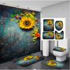 Butterfly Flower Printed Bathroom Shower Curtain Set Waterproof Shower Curtain Anti-Skid Rugs Carpet Toilet Lid Cover Bath Mat