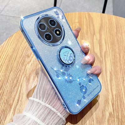 KADEM Для Realme 13 Pro 5G (Глобальный)/13 Про+ 5G (Глобальный) Чехол Кольцо Подставка ТПУ Цветы Чехол для Телефона Градиент Блестки