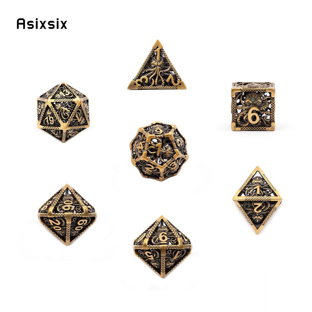 7 Pcs Coppery Squid Metal Dice Hollow Metal Polyhedral Dice Set Suitable for Role-Playing RPG Board Game Card Game
