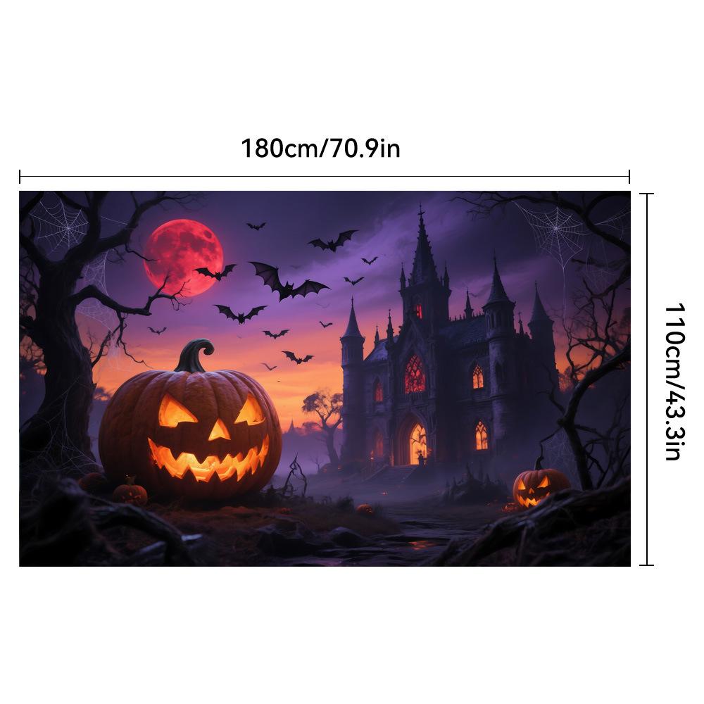 1pc Scary Halloween Party Backdrop Night Moon Castle Pumpkin Banner for Halloween Party Decoration Dustproof Banner Background