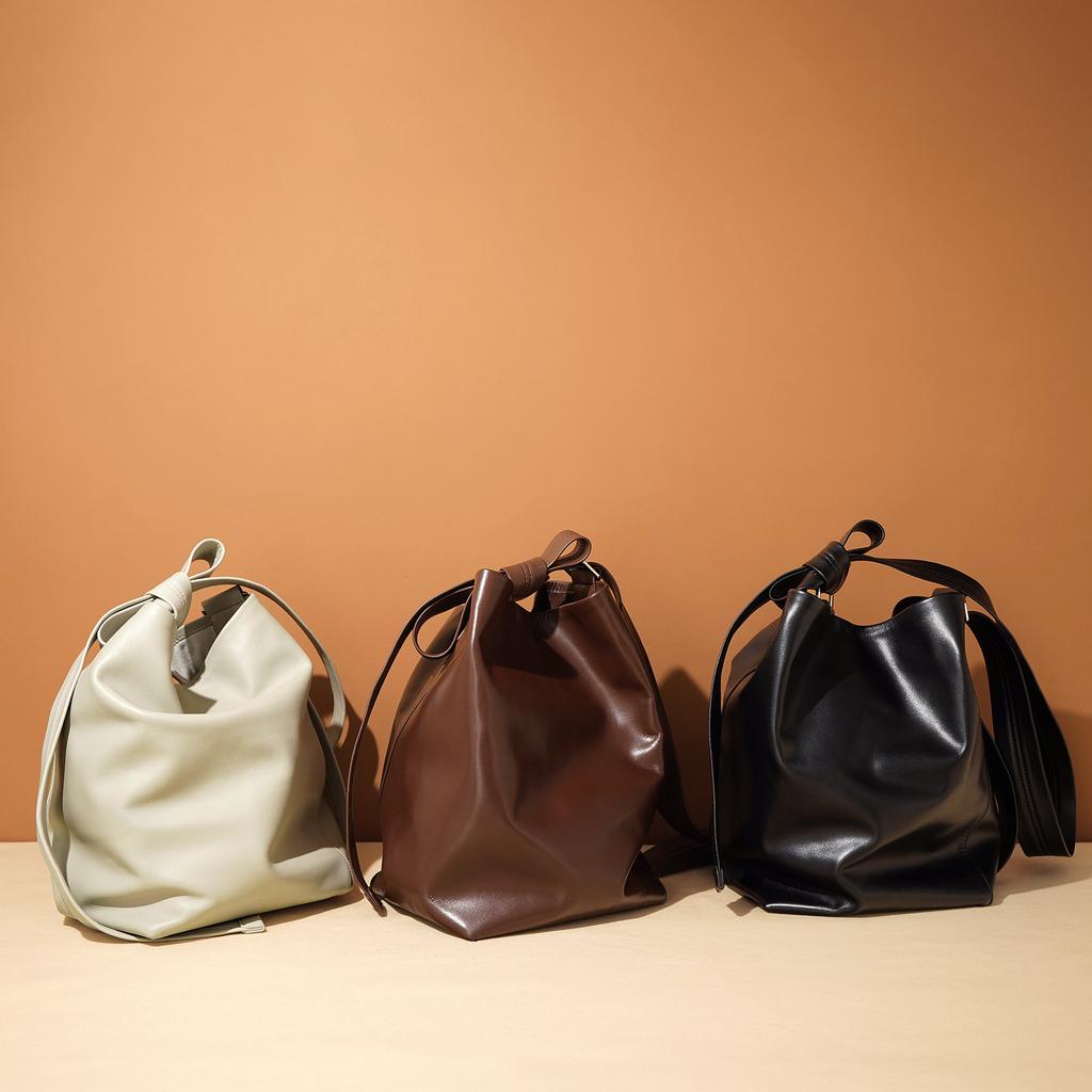 Сумка-ведро для женщин из мягкой кожи, большая вместимость, повседневная, простая, высококачественная, текстура, сумка через плечо для поездок на работу