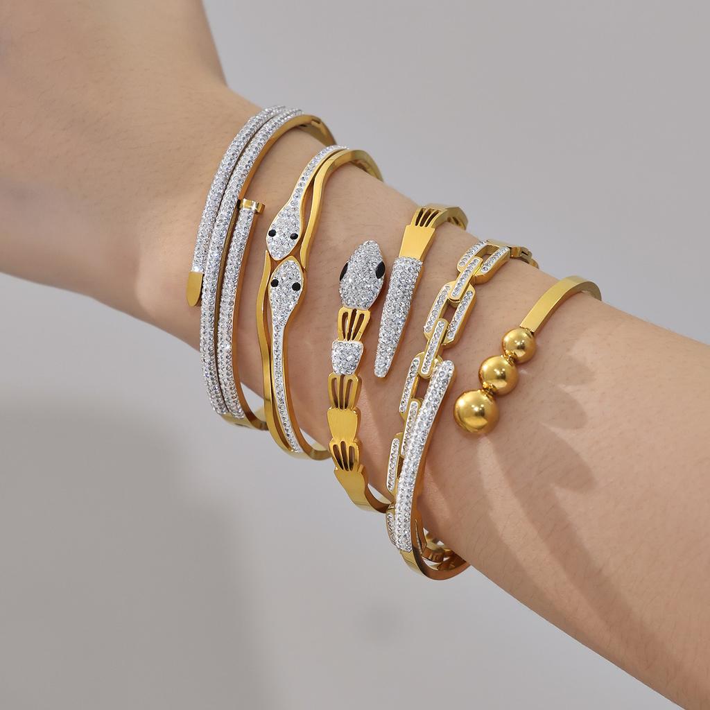 Fashion Jewelry Bracelets Bangles Snake Paved Cubic Cuff Bracelet Luxury Spring Stainless Steel Full Zircon Diamond Bracelet