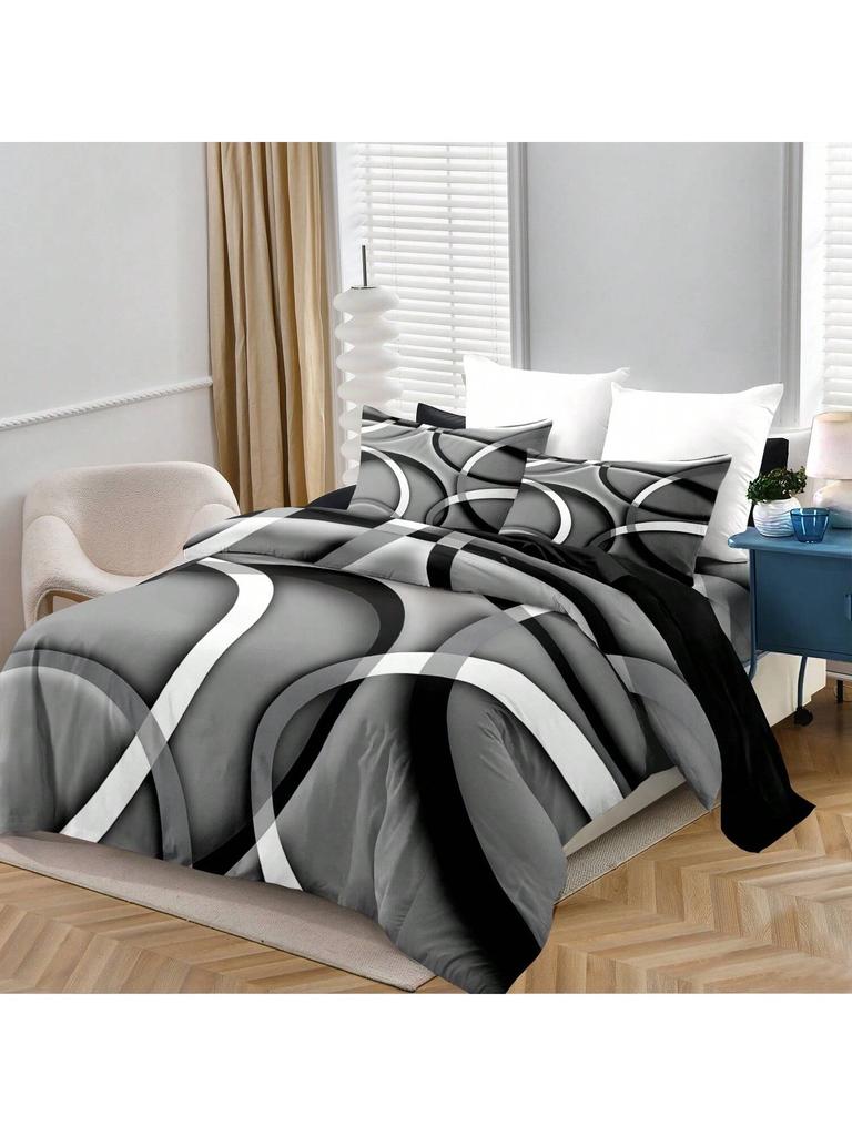 Комплект пододеяльника из 3 предметов с мягким и дышащим принтом в классическую красную и белую полоску - Удобный декор для спальни на все сезоны