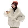 Winter Women's Cotton Jacket with Down, Trendy Style, Unique Street Style, Large Fur Collar, Short Hooded Cotton Coat