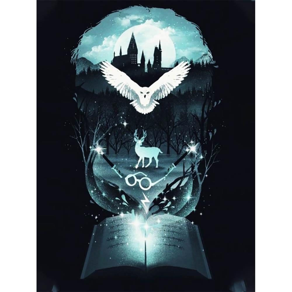 Handmade DIY Harry Potter Round Diamond Painting Kit Magician Cross Embroidered Deer Eagle Lion Diamond Mosaic Decoration