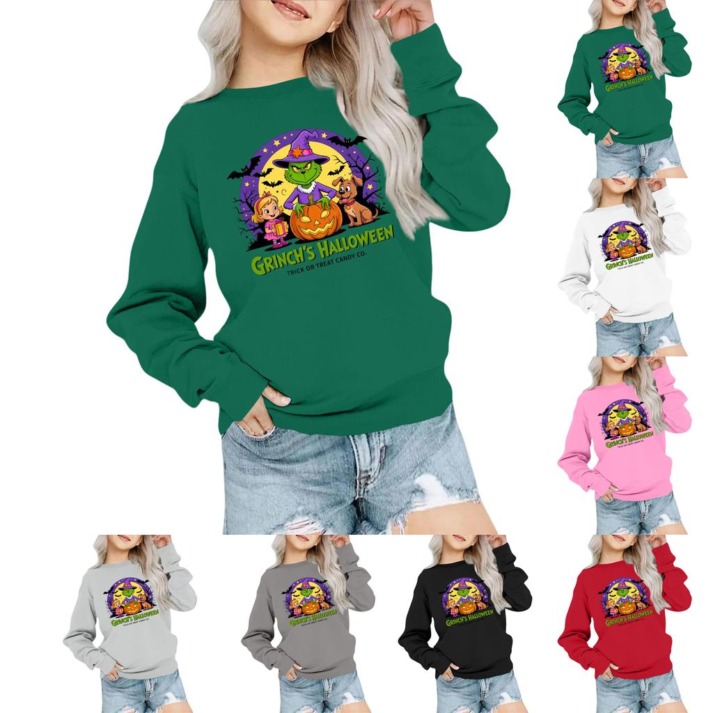 Kids' Fashion Loose-Fit Casual Long-Sleeve Christmas Print Oversized Crewneck Sweatshirt