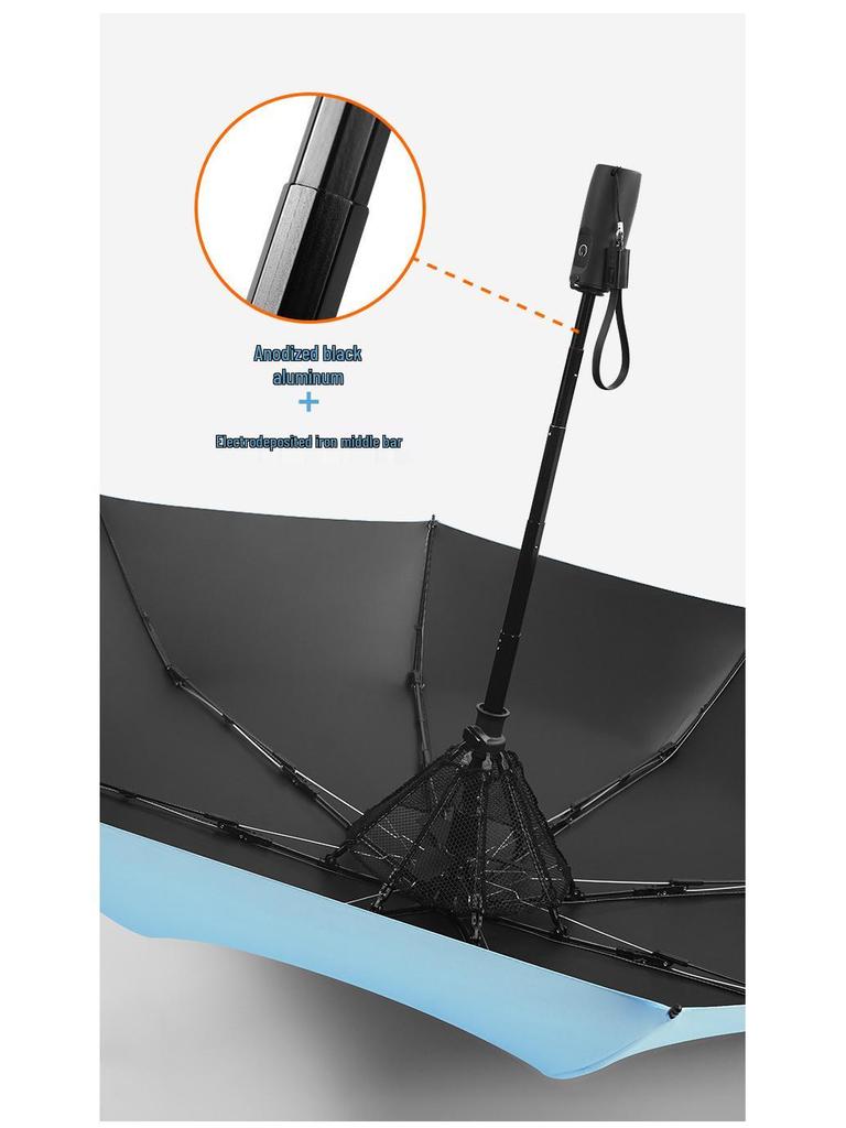 Men's High-End Folding Umbrella with Cooling Fan, Charging Sunscreen, Sunshade, and Rain Protection.