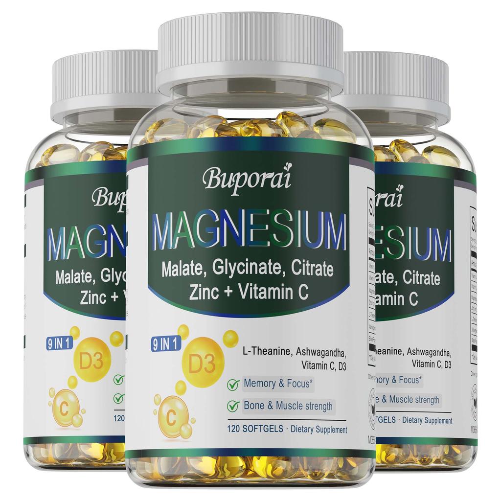 Magnesium complex supplement, containing vitamin C, zinc, antioxidant, immune-boosting, mood-soothing, and nutrient-absorbing, for adults.