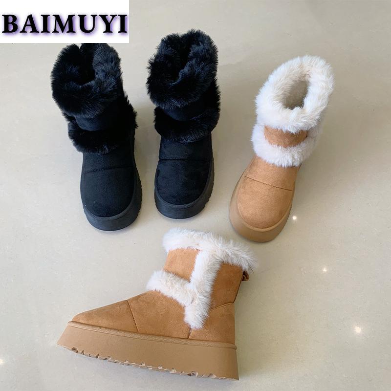 Меховые балетки на платформе женские зимние ботильоны теплая обувь 2025 тренд новые короткие плюшевые хлопковые ботинки челси повседневные прогулочные женские ботинки