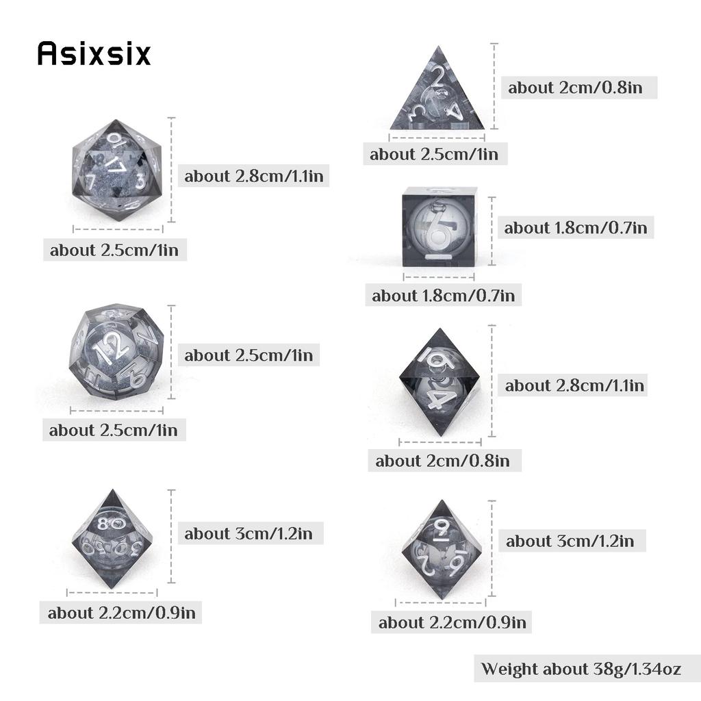 7 шт., черная смола, струящийся песок, белый номер, острые края, многогранные кости, подходящие для ролевой настольной игры
