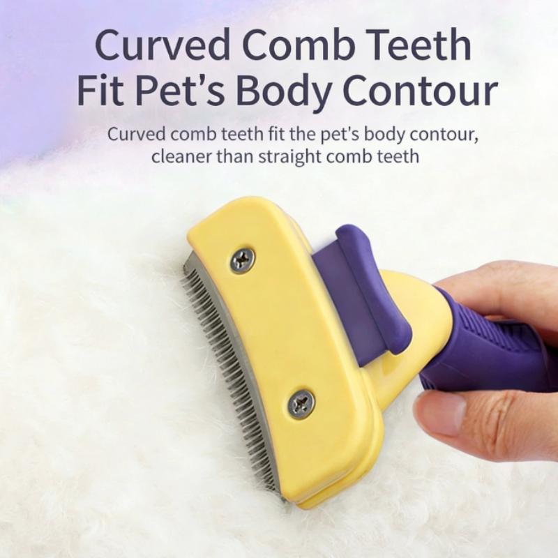 Curved Pet Deshedding Brush - One-Button Hair Removal Grooming Tool for Dogs & Cats