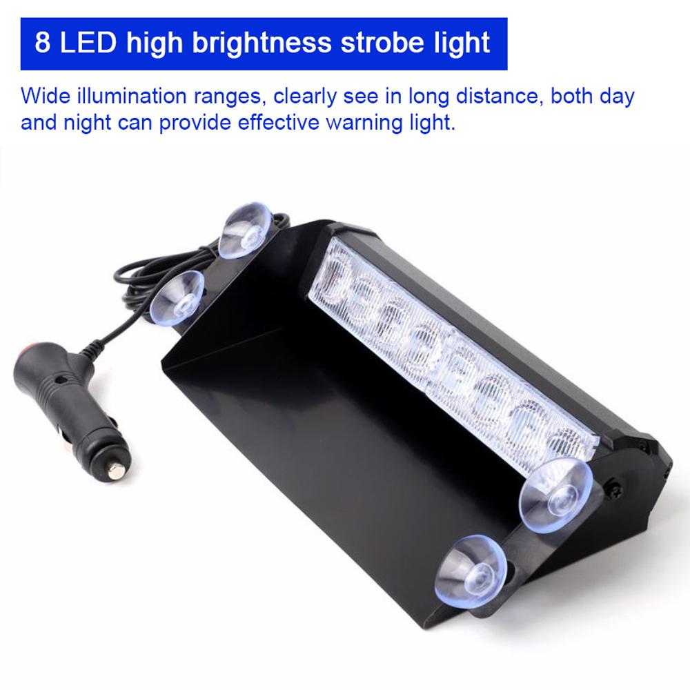 Car Truck Strobe Light 8 LED Suction Cup Lamp Front Windshield Traffic Advisor Safety Warning Light