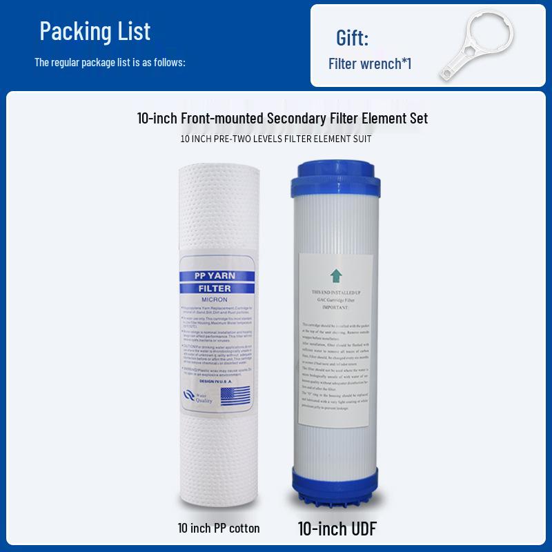 10-inch Ultrafiltration Reverse Osmosis Water Purifier Set: PP Cotton, UDF Activated Carbon, RO Membrane, T33 Filter.