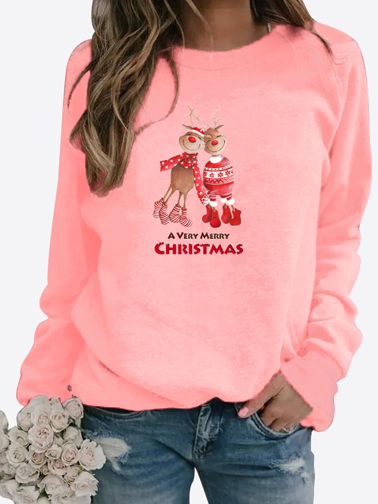 Весенне-осенний женский свитер с рождественской тематикой, утолщенный повседневный свитер с круглым вырезом и длинными рукавами, топ больших размеров