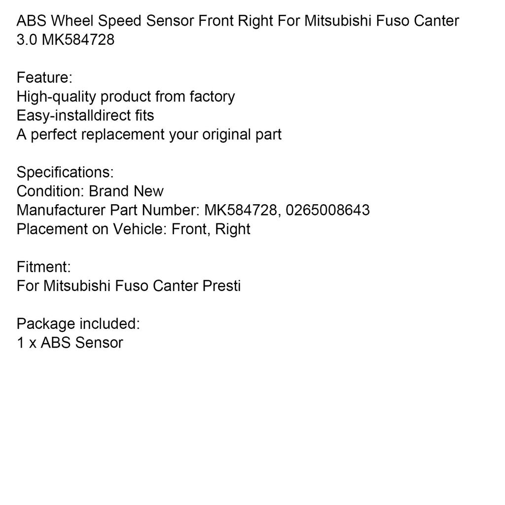 ABS Wheel Speed Sensor Front Right For Mitsubishi Fuso Canter 3.0 MK584728