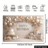 2D Flat Banner -Birthday Party Background Fabric with Gold and Silver Balloons, Champagne-colored Balloon Cake Box Elements, yzb
