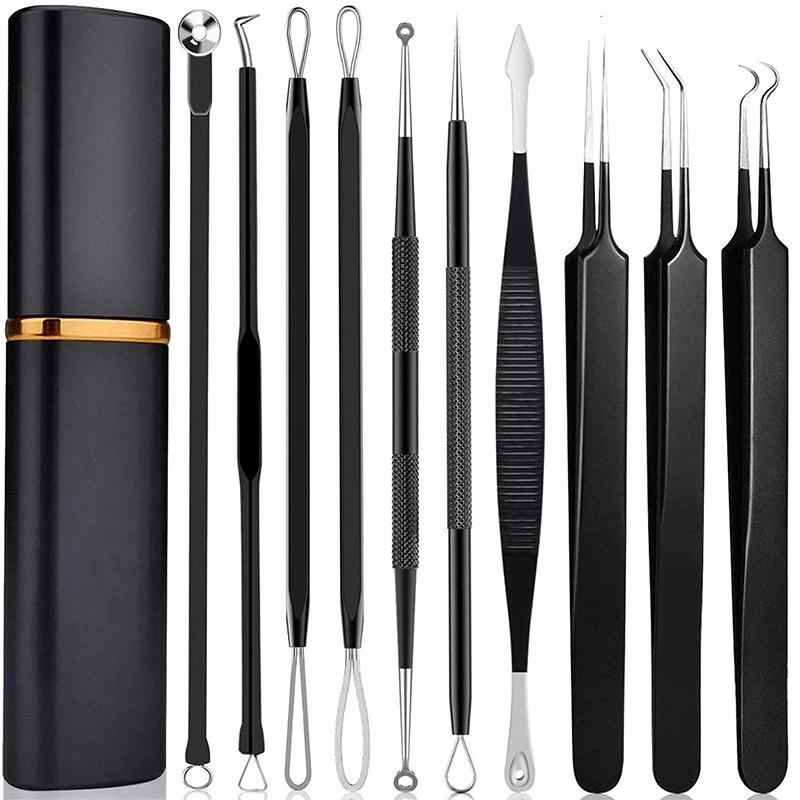 Pimple Popper Tool Kit 10 Pcs Blackhead Remover Comedone Extractor Kit Zit Removing for Forehead,Facial and Nose Skin Care Tool
