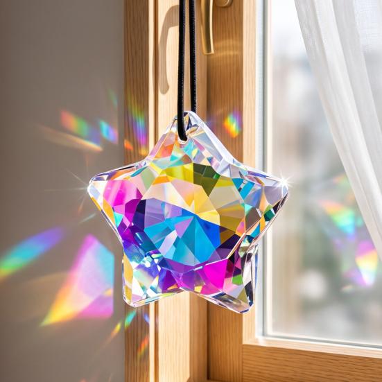 Star Shape Faux Crystal Decor Love Heart Suncatcher, Hanging Decoration, Shaped Sun Catcher Rhombus Rainbow Maker Prism Ornament for Window Christmas