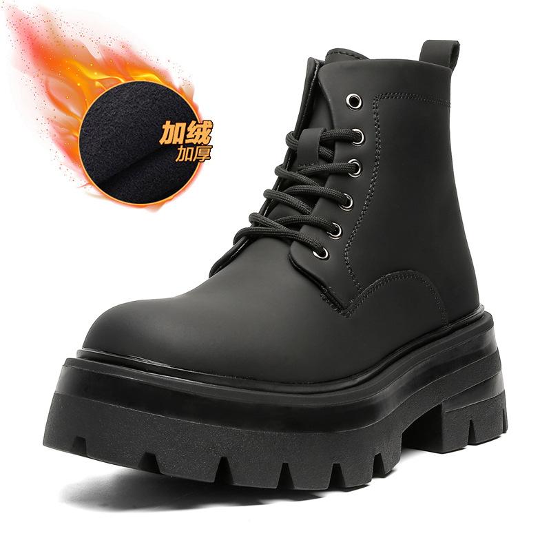 2024 men's Martin boots high-top lace-up heightening British style autumn and winter velvet tooling versatile boots 70077-J