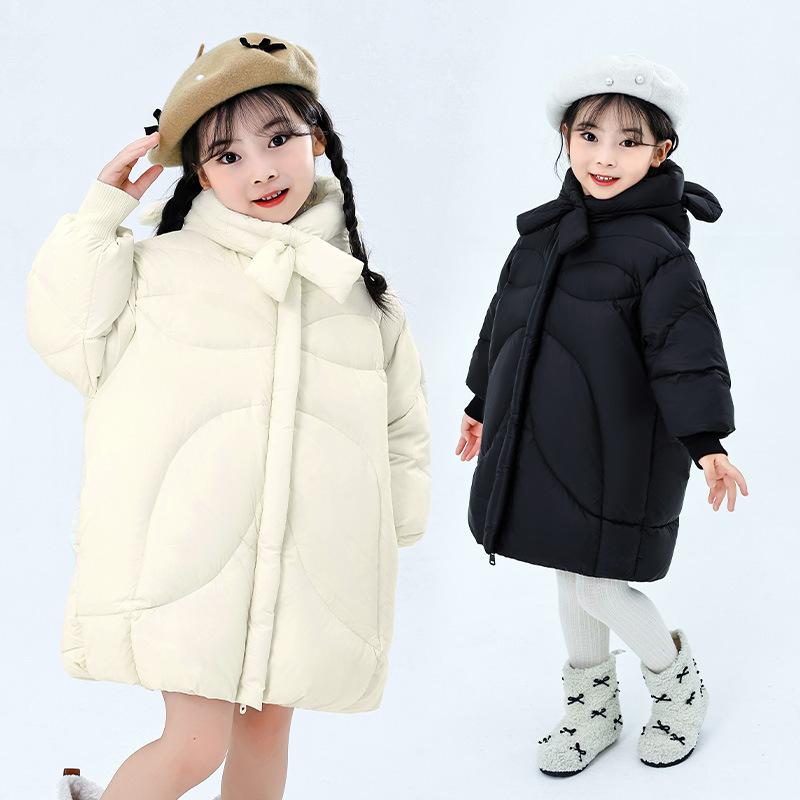 Пуховик для девочек средней длины, плюшевый и утолщенный, модное зимнее теплое пальто для маленьких девочек