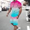 2PCS Plus Size Men's Fashion Gradient Color Block Set, 3D Print T-Shirt And Shorts, Casual Sportswear, Party & Leisure Outfit