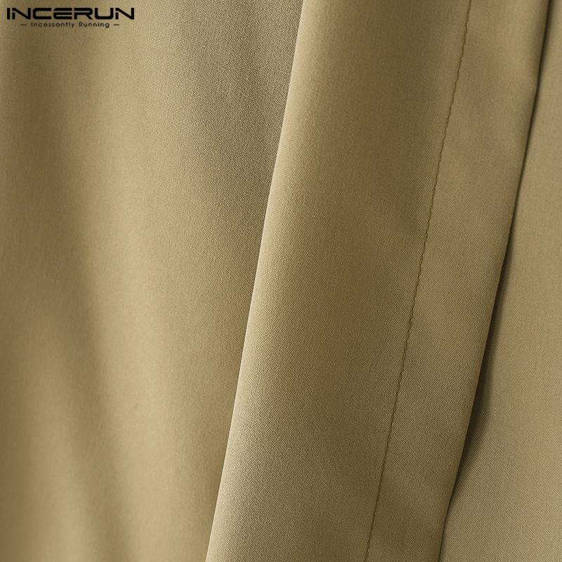 INCERUN Мужские брюки на молнии с высокой талией, двухслойные, повседневные, длинные, с широкими штанинами