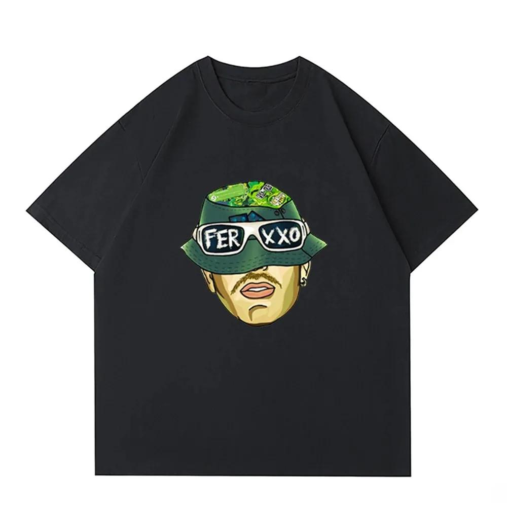 Футболка Ferxxo Мужская Футболка с принтом Мерч рэпера Feid Летняя Повседневная Футболка с коротким рукавом Оверсайз Хип-хоп Футболки Уличная одежда Футболка