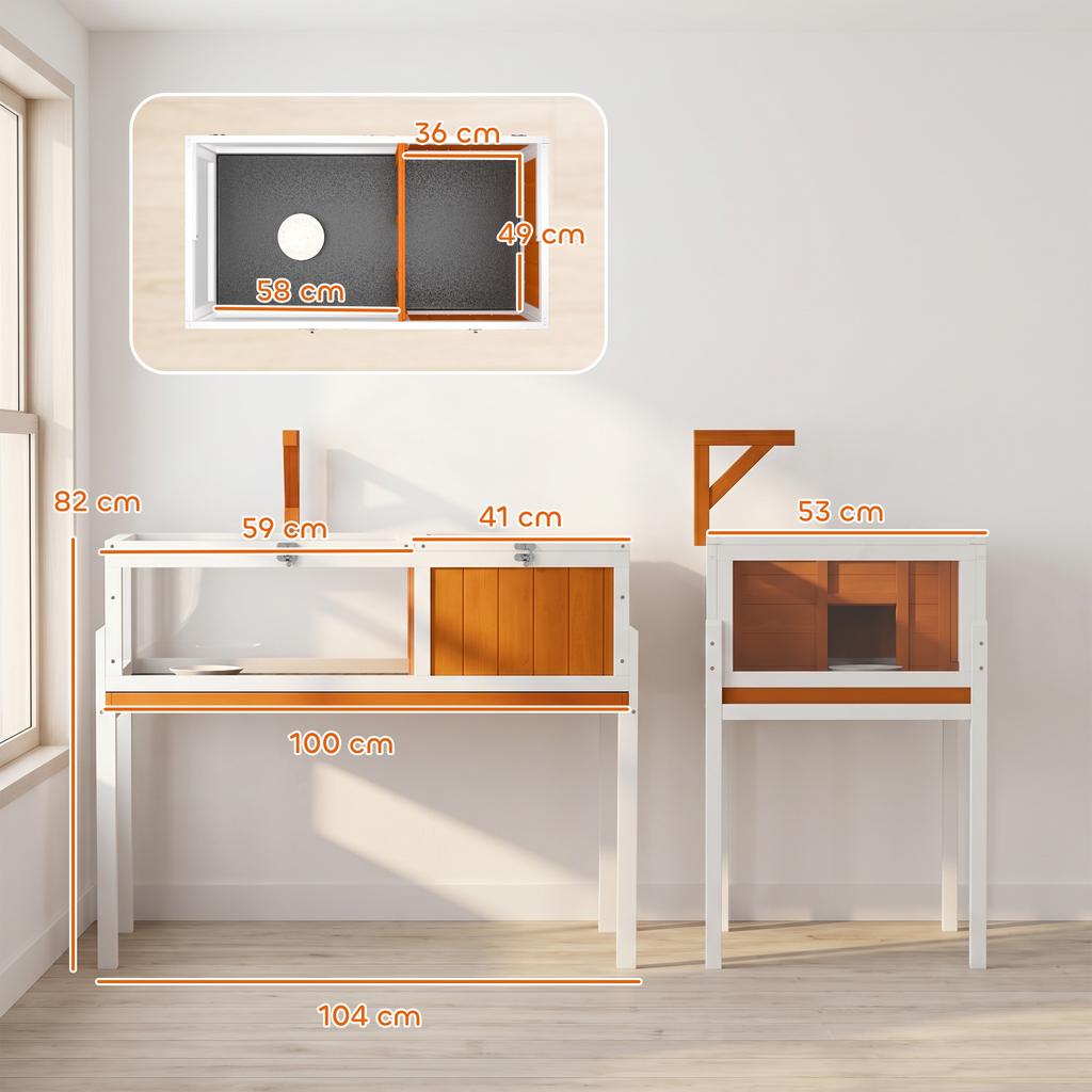 Wooden Tortoise House Tortoise Enclosure with Main House, Viewing Window, Lid, 104cm x 53cm x 82cm, White+Orange
