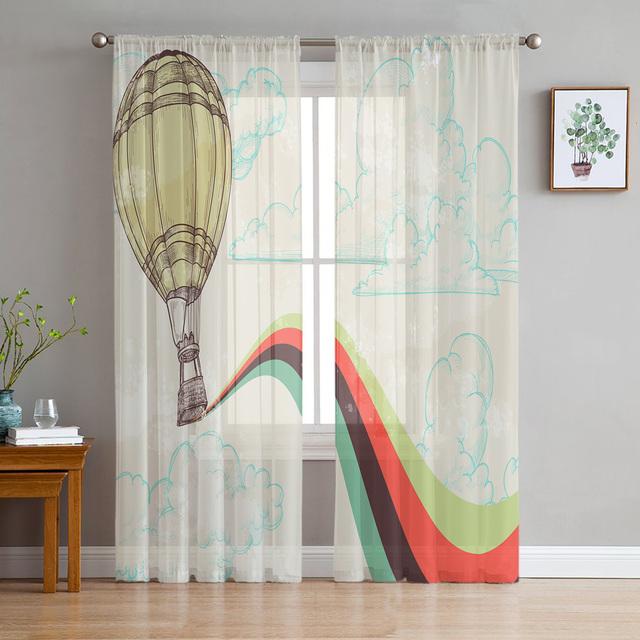 Прозрачные шторы с принтом воздушных шаров из мультфильма для гостиной, спальни, кухни, домашнего декора для отеля, шифоновая тюль, оконная панель, занавеска