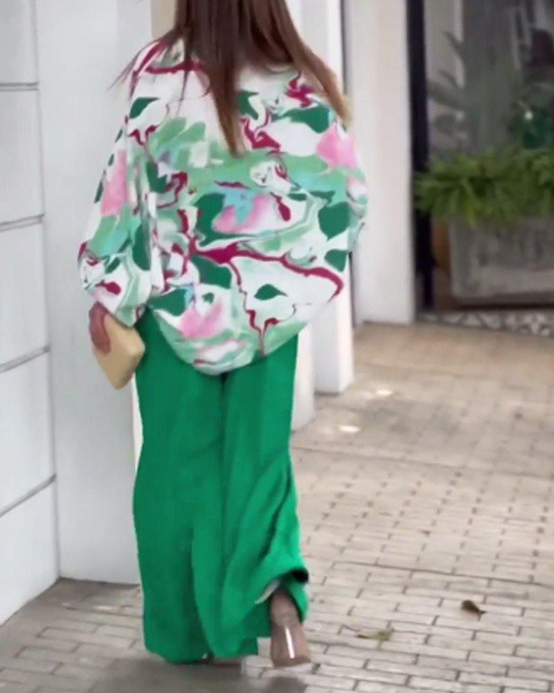 2024 Women's Plus Size Fashion: Lapel Shirt & High-Waist Wide-Leg Pants Set