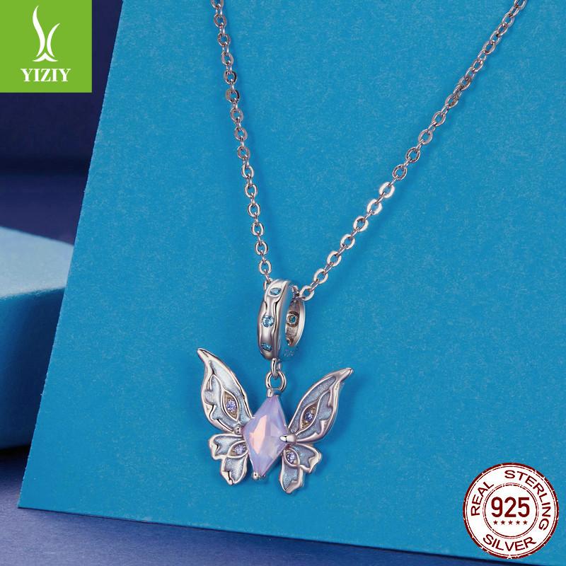 Винтажный Волшебная Бабочка Сделай Сам Браслет Ожерелье Подвеска, Фиолетовый Элегантный Стерлинговое Серебро S925 С Бусинами